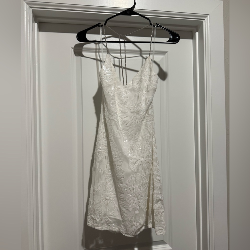White Beaded Mini Dress - Size XS